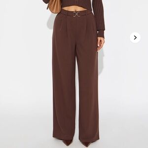 Fashion Nova Elegant Brown Wide-Leg Trousers